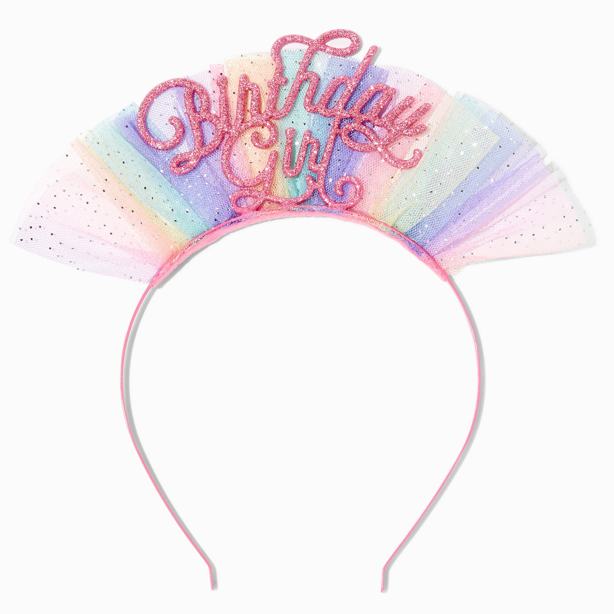 View Claires Birthday Girl Tulle Headband Rainbow information