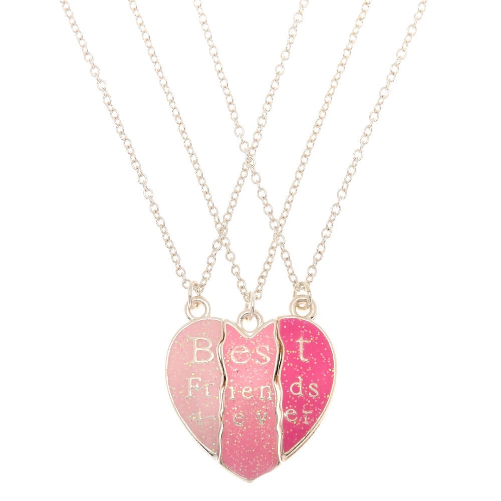 Best Friends Heart Pendant Necklaces - Pink, 3 Pack,