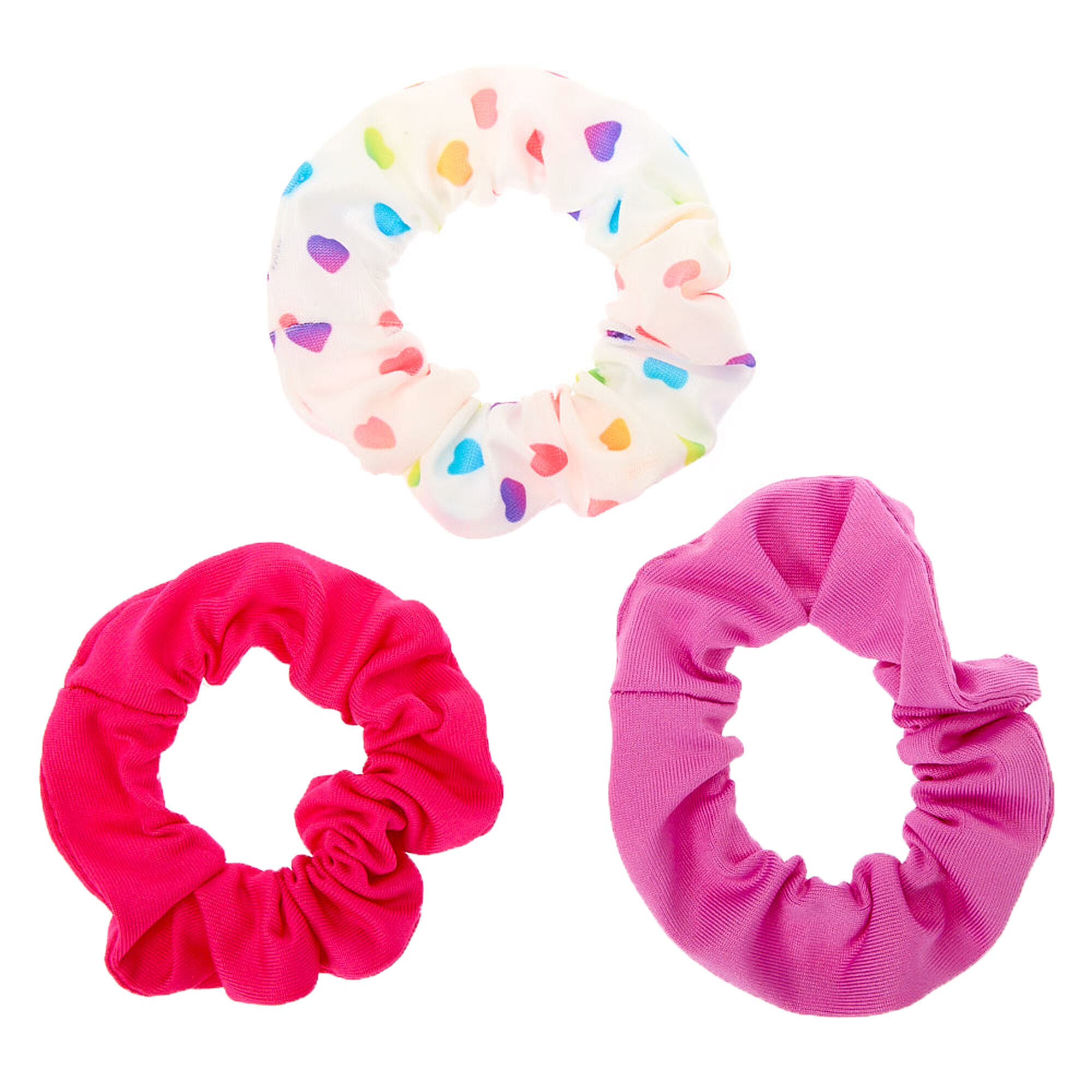 Claire's Club Rainbow Heart Hair Scrunchies - 3 Pack | Claire's US