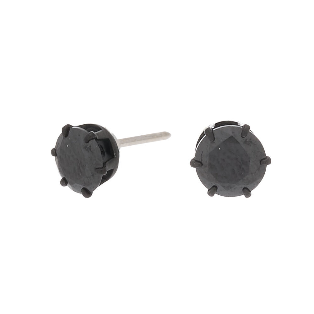 Hematite Titanium Cubic Zirconia Round Stud Earrings Black 5MM