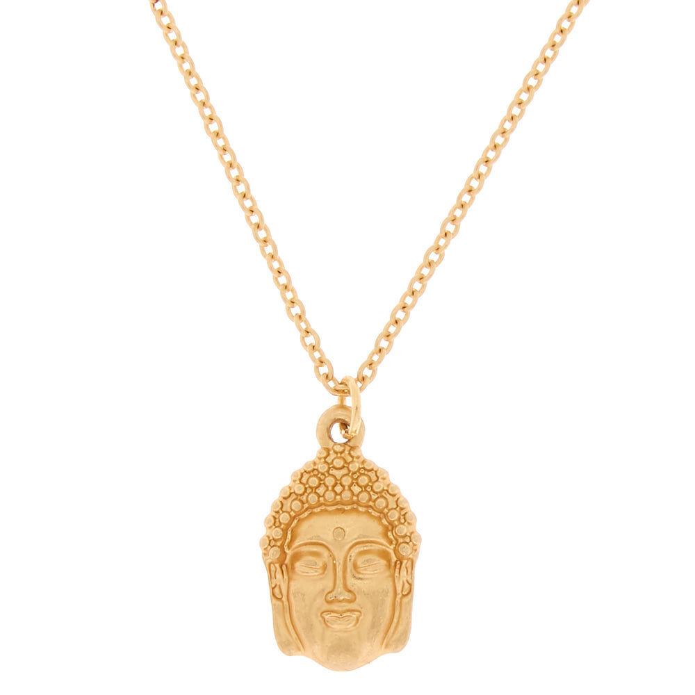 Brushed Gold Buddha Pendant Necklace,