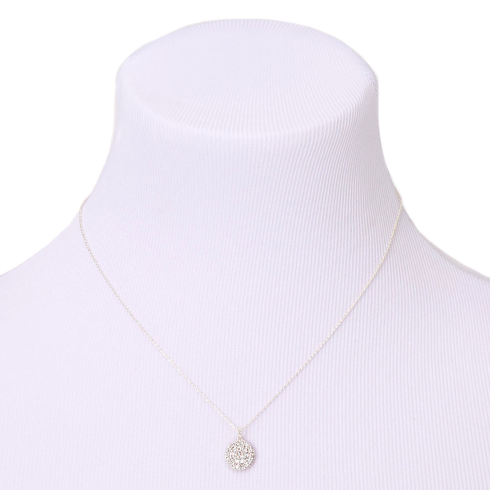 Silver Rhinestone Pavé Pendant Necklace,