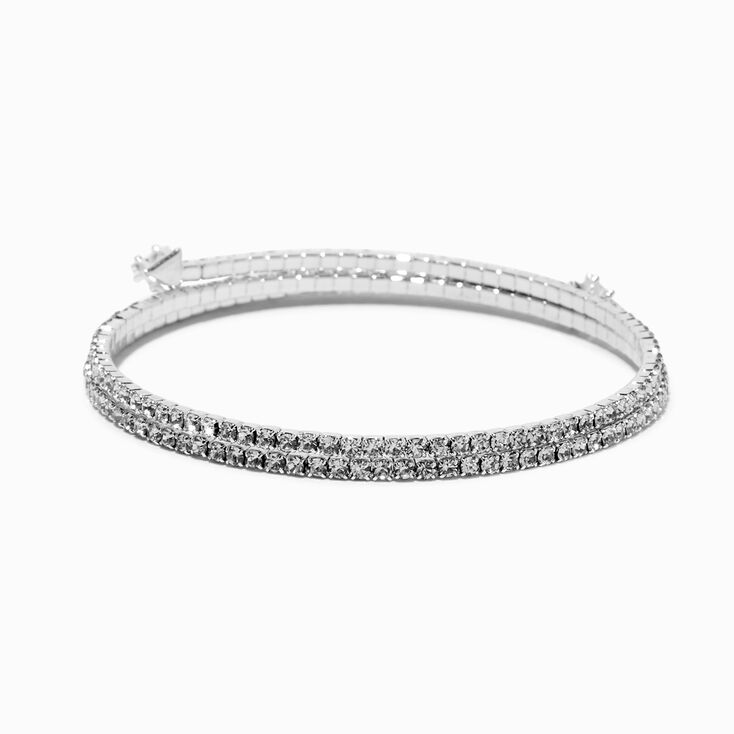 Bracelet torsad&eacute; strass en serti clos couleur argent&eacute;e,