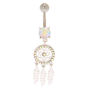 Silver-tone 14G Iridescent Stone Dreamcatcher Belly Ring,