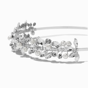 Silver-tone Crystal Leaf &amp; Pearl Headband,