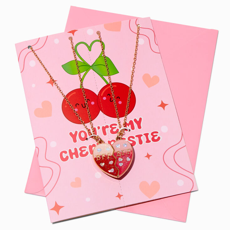 Birthday Card &amp; Best Friends Glitter Heart Pendant Necklace Set - 3 Pack,