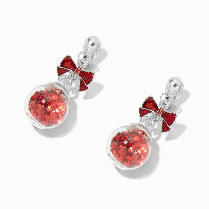 Christmas Ornament Shaker 1.5&quot; Clip-On Drop Earrings,