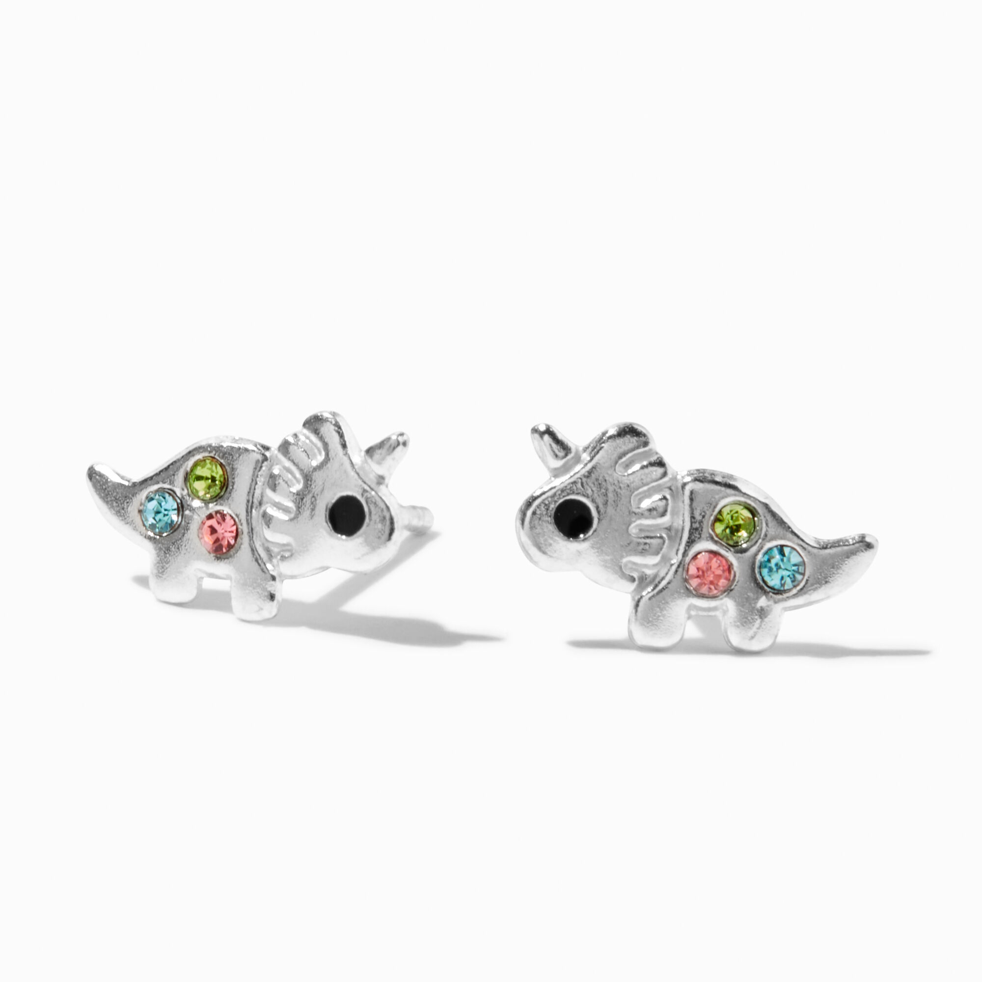 View Claires Embellished Stegosaurus Dinosaur Stud Earrings Silver information