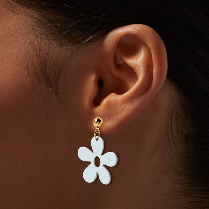 White Daisy 1&quot; Drop Earrings,