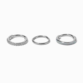 18G Silver-tone Stainless Steel Opalescent Clicker Nose Rings - 3 Pack,