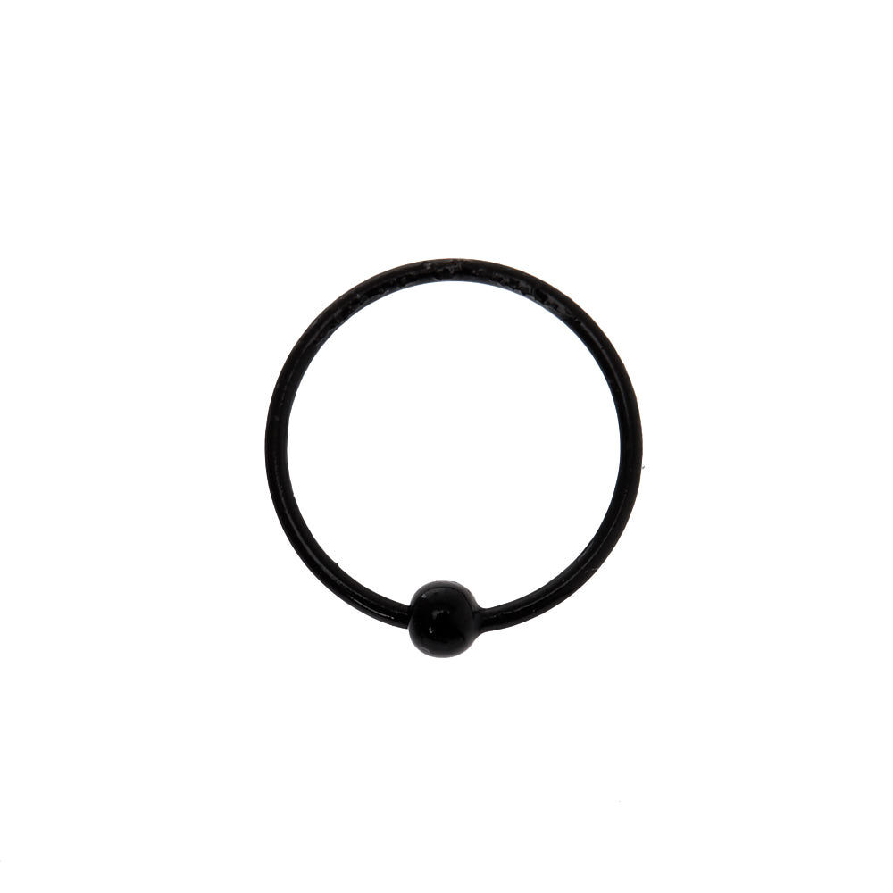 Sterling Silver 22G Beaded Hoop Nose Ring - Black,