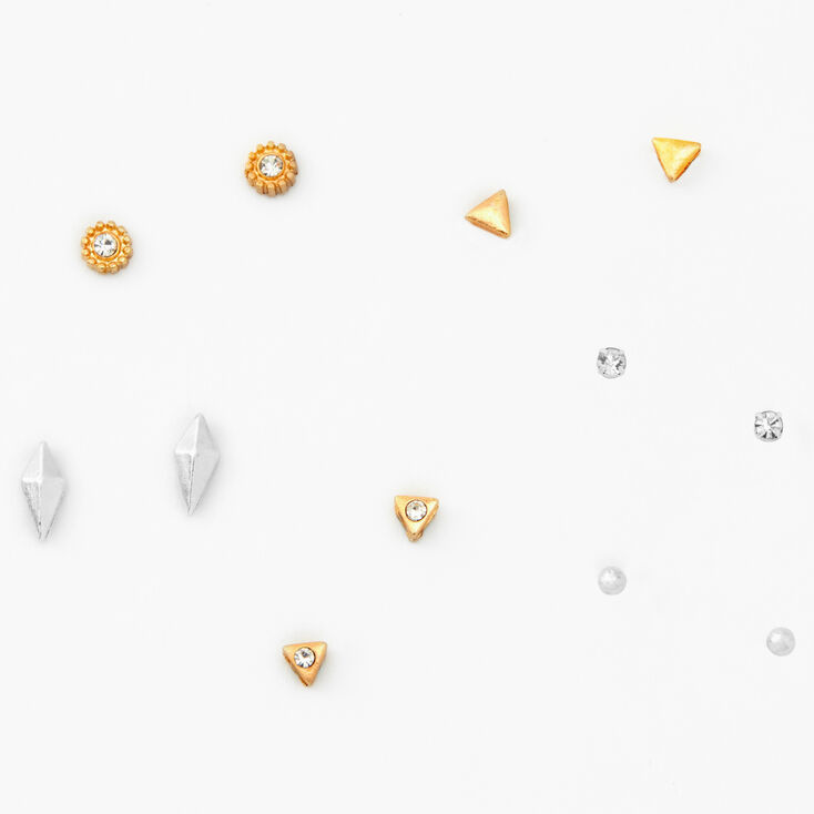 Mixed Geometric Stud Earrings - 6 Pack,
