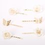Gold Butterfly Flower Hair Pins - White, 6 Pack,