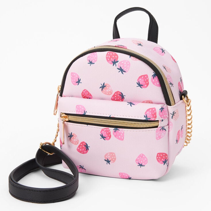 Pink Strawberry Mini Backpack Crossbody Bag,