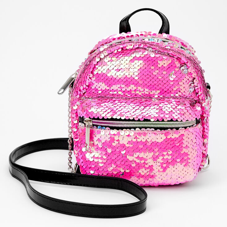 Reversible Sequin Mini Backpack Crossbody Bag - Pink,