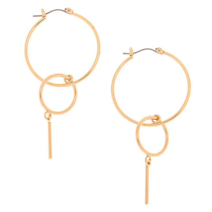 Claire's Créoles à deux anneaux avec barre 30 mm couleur doré