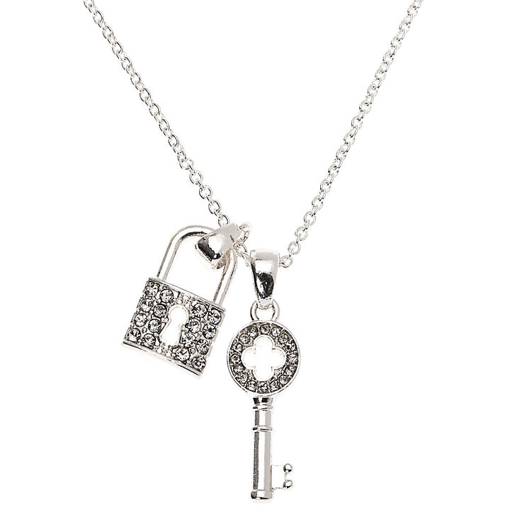 Small Rhinestone Heart Lock Necklace