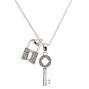 Silver Rhinestone Lock &amp; Key Pendant Necklace,