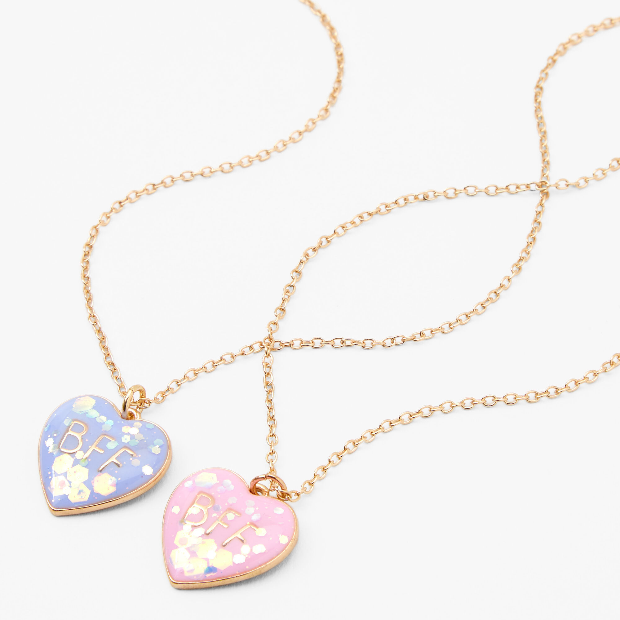 Best Friends Gold Heart Purple & Pink Pendant Necklace Set - 2 Pack,