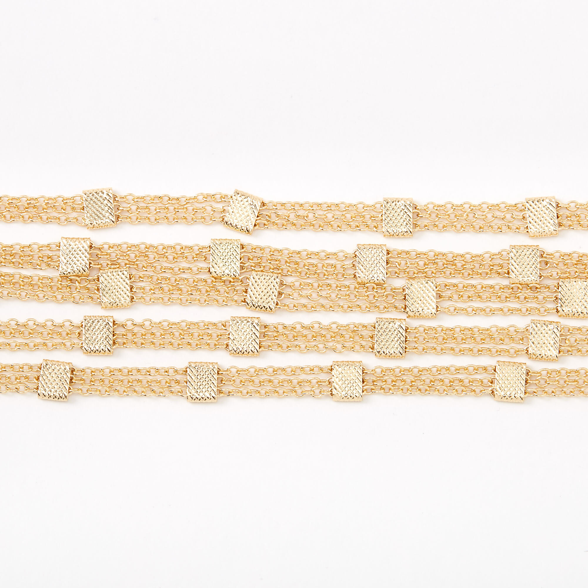 Gold Square Chain Multi Row Choker Necklace,