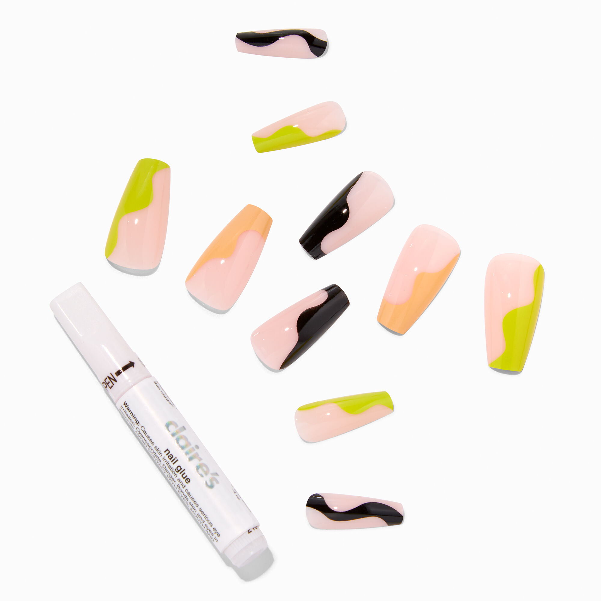 Olive Swirl Squareletto Vegan Faux Nail Set - 24 Pack,