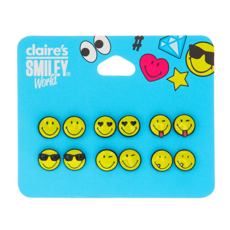 6 Pack Smiley World Colourful Stud Earrings Claire S 6 Pack Smiley World Colourful Stud Earrings