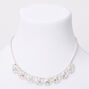 Silver Rhinestone Pearl Scalloped Leaf Statement Necklace,