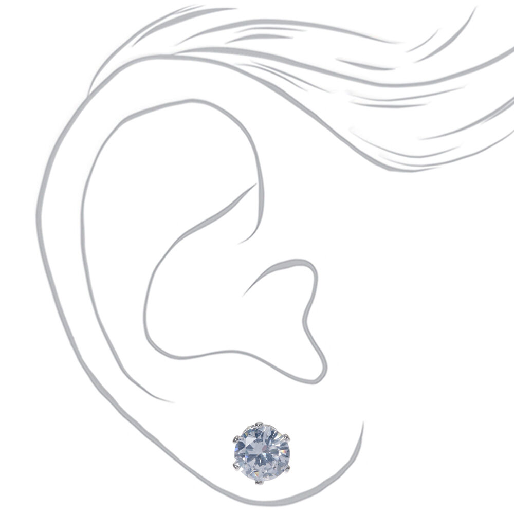 Silver-tone Cubic Zirconia 7mm Round Stud Earrings,
