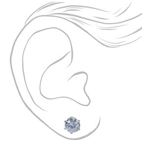 Silver-tone Cubic Zirconia Round Stud Earrings - 7MM,