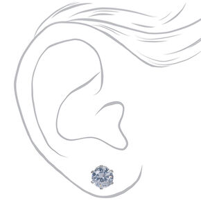 Clous d&#39;oreilles ronds avec strass en zircon cubique d&#39;imitation couleur argent&eacute;e - 7&nbsp;mm,