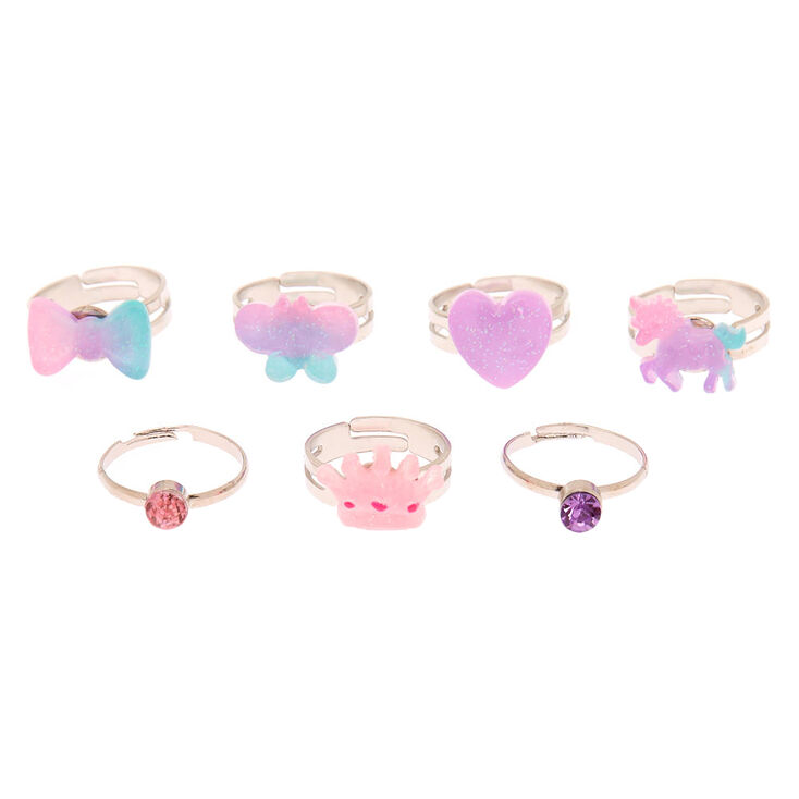 Claire&#39;s Club Ombre Charm Heart Box Rings - Mint, 7 Pack,
