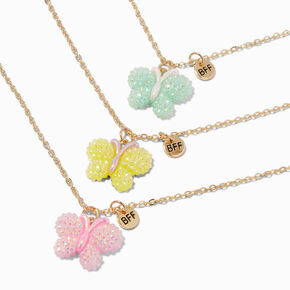 Best Friends Textured Puffy Butterfly Pendant Necklaces - 3 Pack,