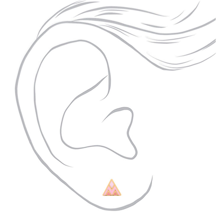 18kt Gold Plated Triangle Stud Earrings - Pink,