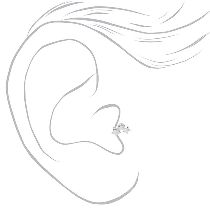 Clous d&#39;oreilles pour piercing tragus &eacute;toile lune couleur argent&eacute;e - Lot de 3,