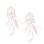 Silver 4&quot; Tree Dreamcatcher Feather Drop Earrings,