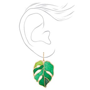 Green Monstera Leaf 1.5&quot; Drop Earrings,