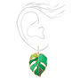 Gold Green Palm Leaf Monstera 1.5&quot; Drop Earrings,