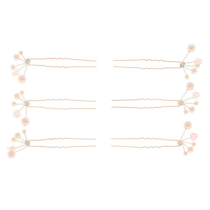 Rose Gold-tone Pearl Hair Pins - 6 Pack,