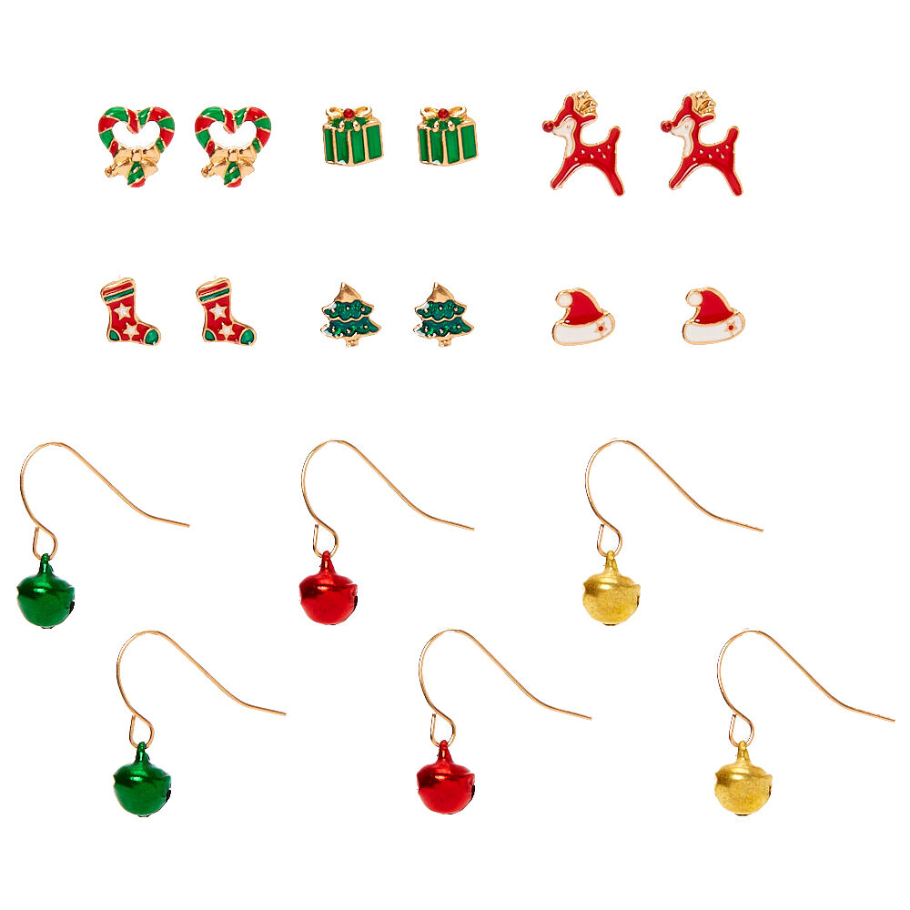 Gold Christmas Mixed Earrings - 9 Pack,