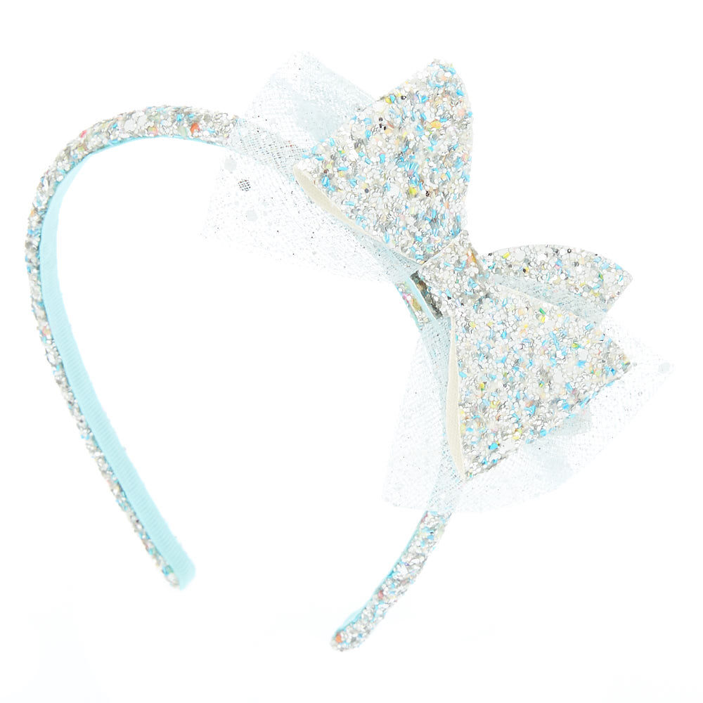 Claire's Club Glitter Bow Headband - Silver,