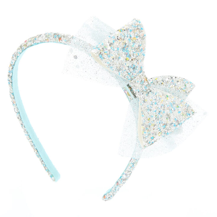 Claire&#39;s Club Glitter Bow Headband - Silver,