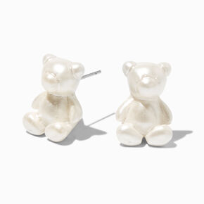 Pearlized Bear Stud Earrings,