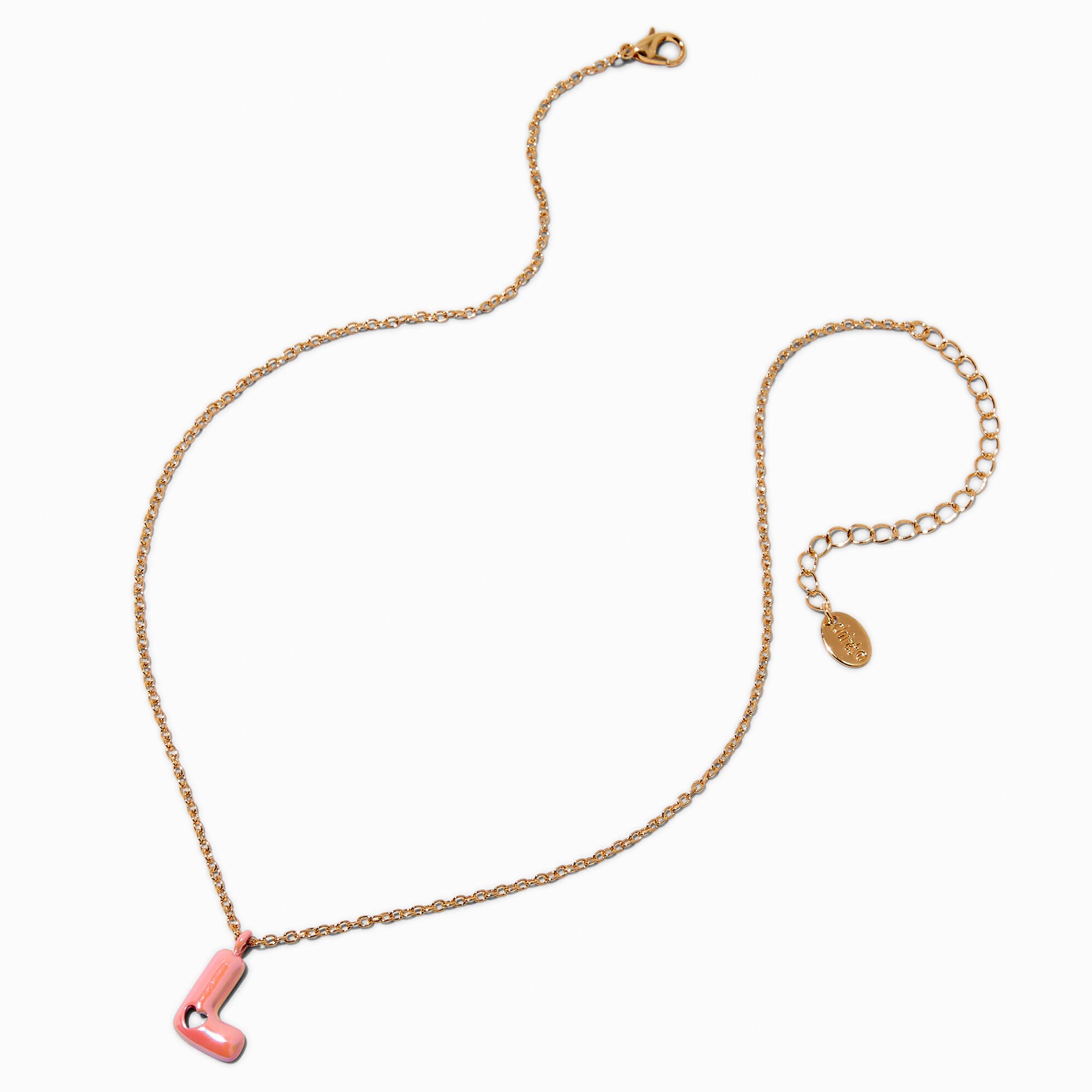 Pink Bubble Initial Heart Pendant Necklace - L,
