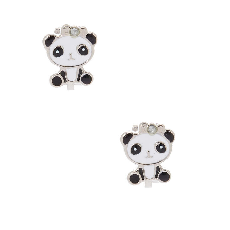 Cute Panda Clip On Earrings - White,
