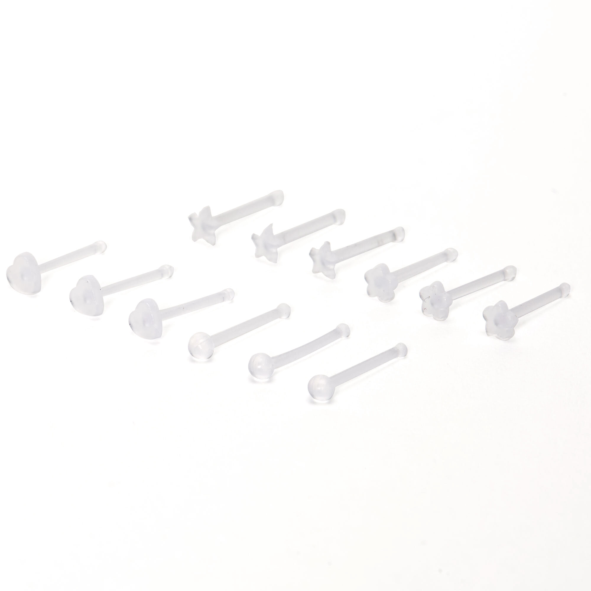 Clear 20G Flower Heart Star Nose Retainers 12 Pack