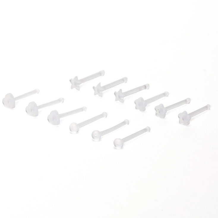 Clear 20G Flower Heart Star Nose Retainers - 12 Pack,
