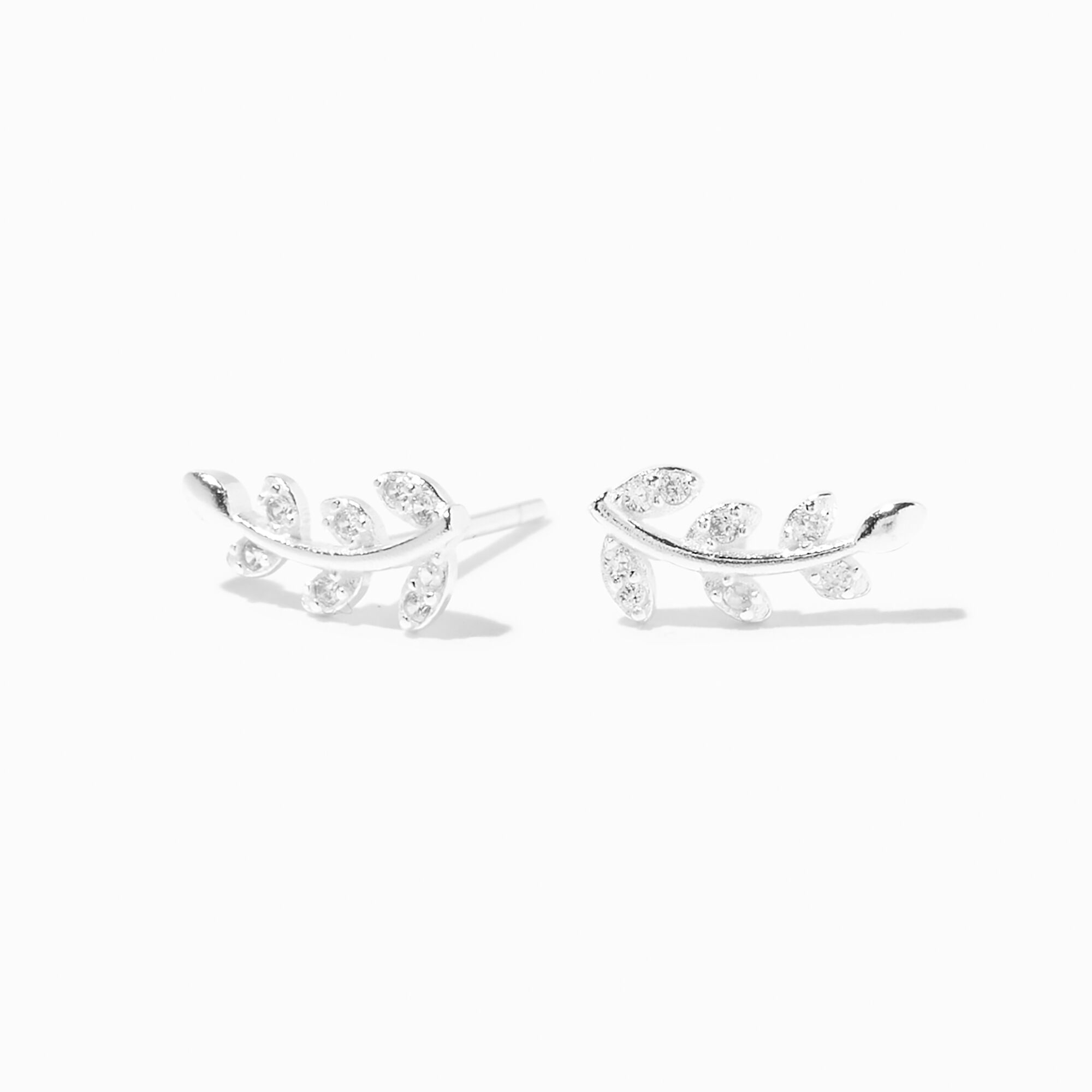 View C Luxe By Claires Cubic Zirconia Wispy Leaf Stud Earrings Silver information