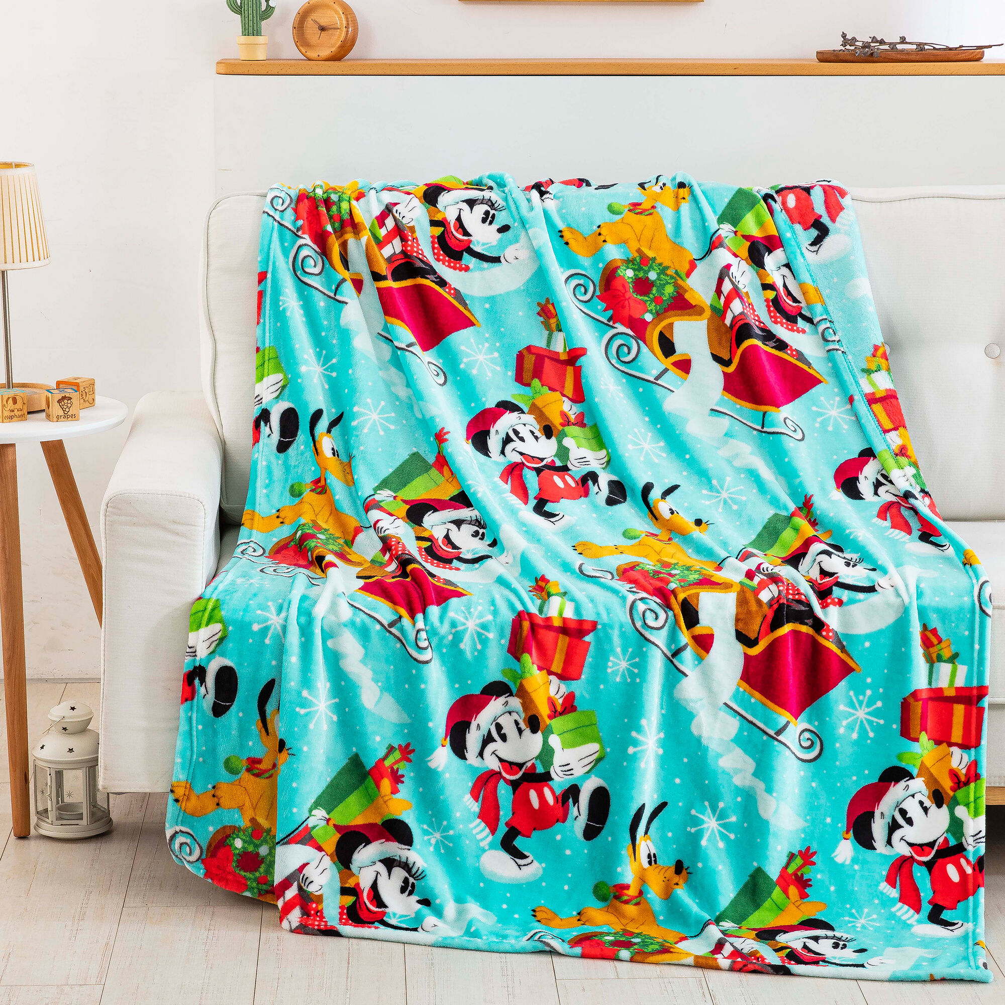 Disney Mickey Mouse Spreading Cheer Blue Silk Touch Throw Blanket,