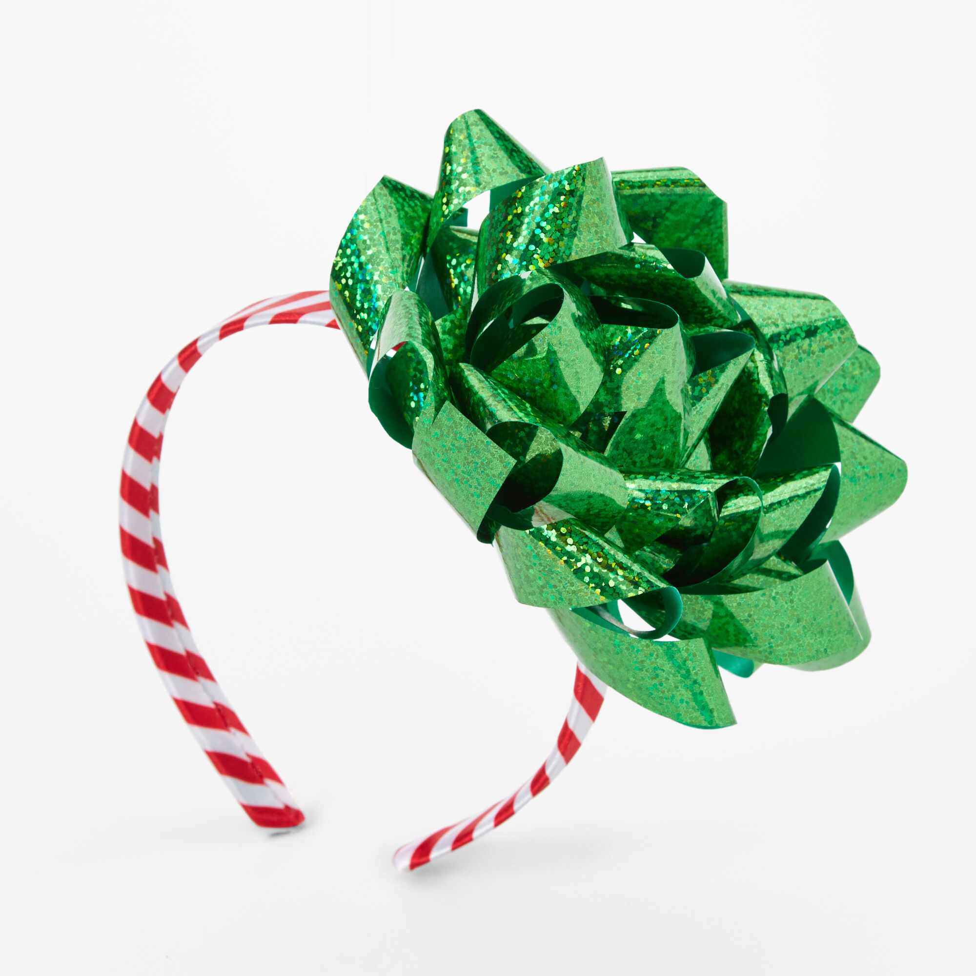 Claire's Serre-tête à nœud et à rayures de Noël - Vert