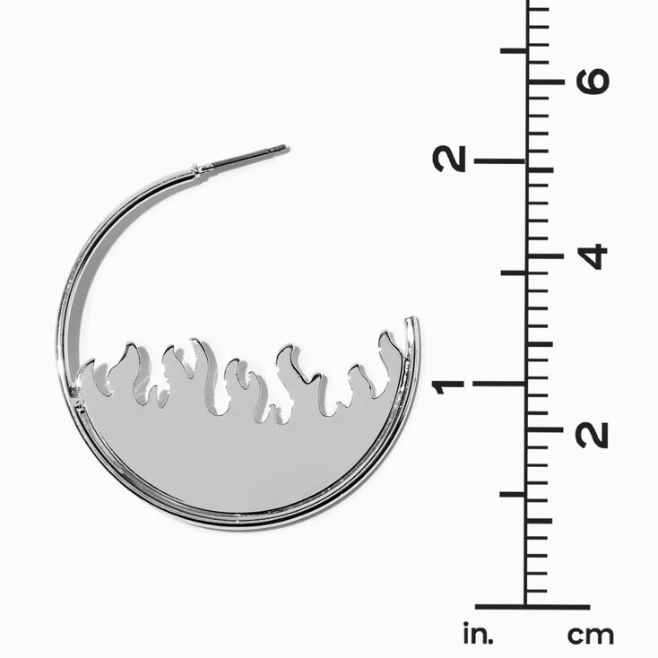 Silver-tone Flame Outline 40MM Hoop Earrings,